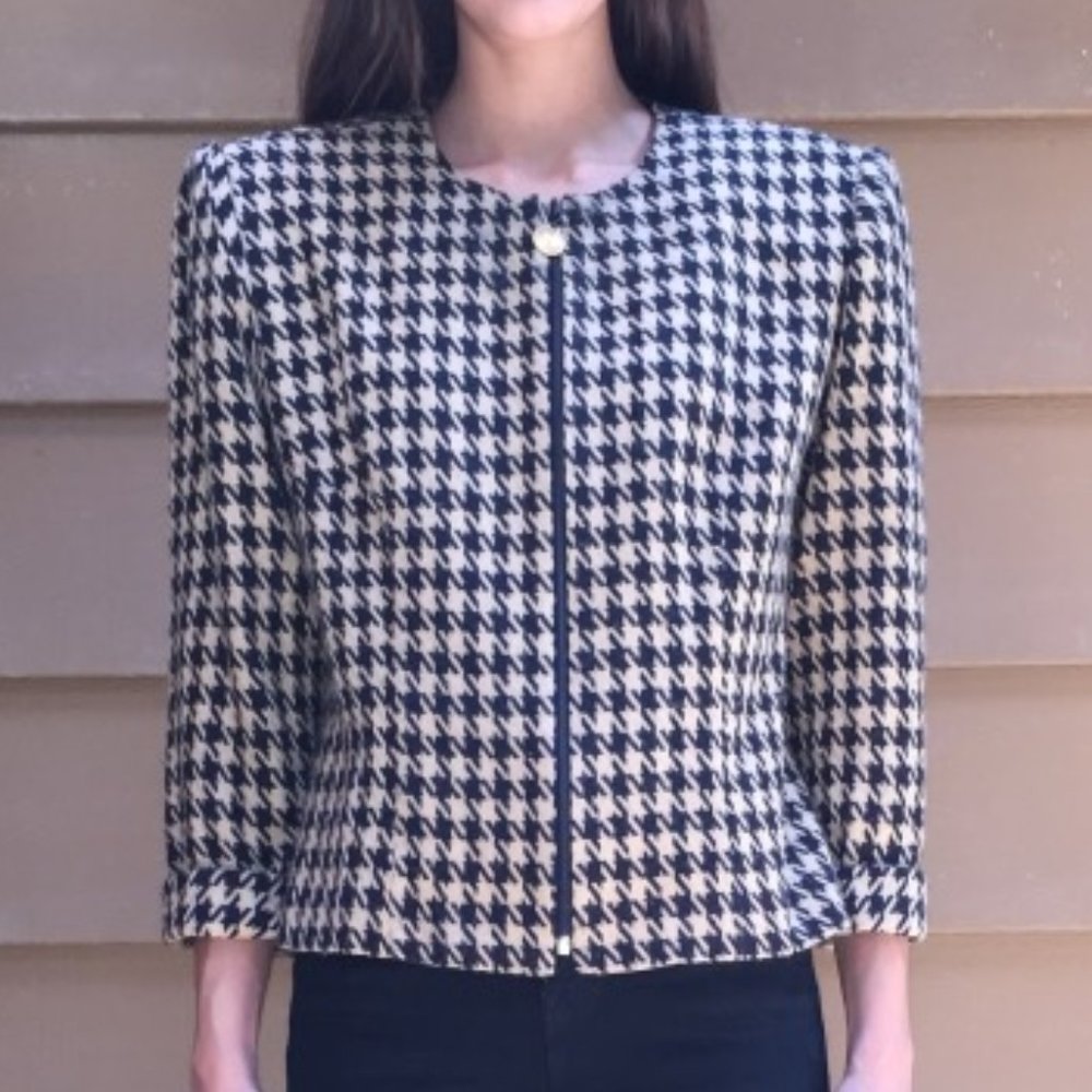 Vintage Houndstooth Zip-Up Jacket